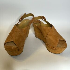 New Marc Fisher Ltd Barlow Medium Brown Suede Wedge Sandals Size 10M